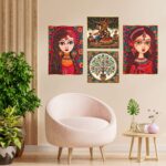 Set of Four Wall Paintings for Wall Dacoration Golden Framed Wall Paintings for Living Room & Bedroom Wall Art for Home Decoration & Office Wall Décor (13x10 inch CH-GD4-12)