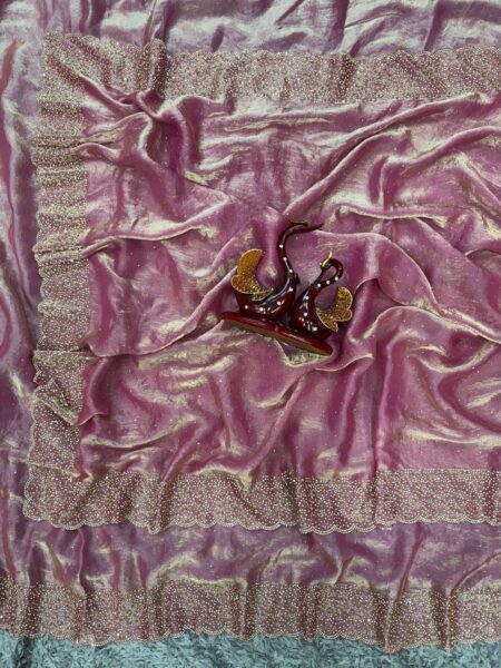 Women's Shimmering Ice Blue Georgette Saree with All-Over Diamond & Sequin Embellishments โ Complete with Heavily Worked Border for Festive & Wedding Wear