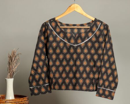 Handmade Block Print Cotton for Women ? Ethnic Floral Printed Top with Long Sleeves